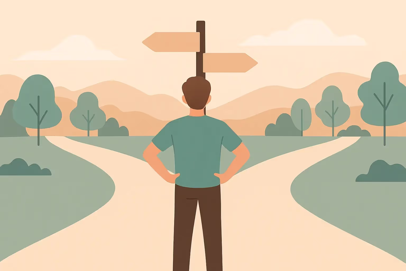 Person choosing between paths representing the process of choosing a church