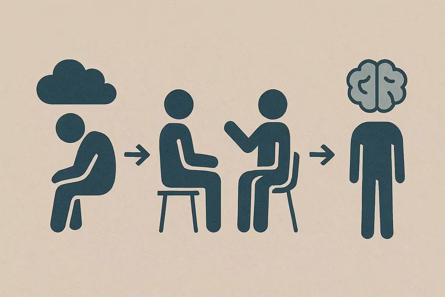 Illustration of a person surrounded by anxiety and depression symbols