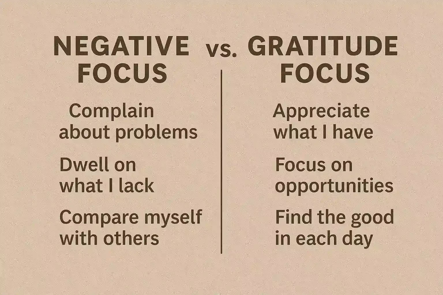Diagram comparing negative focus and gratitude focus