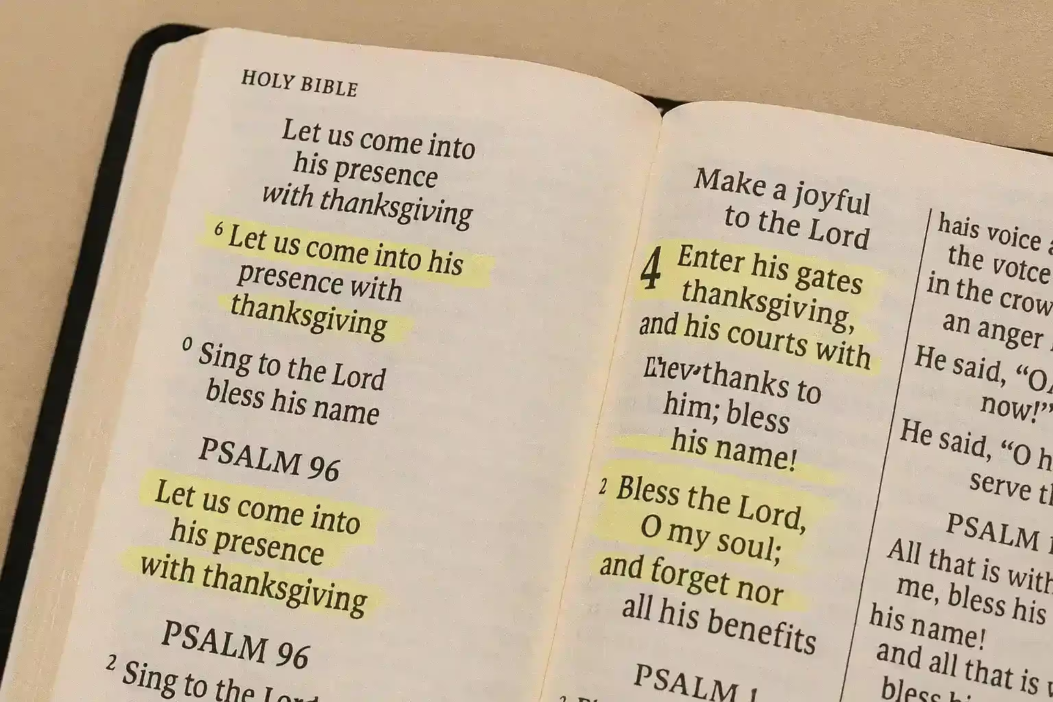 Open Bible with highlighted gratitude verses