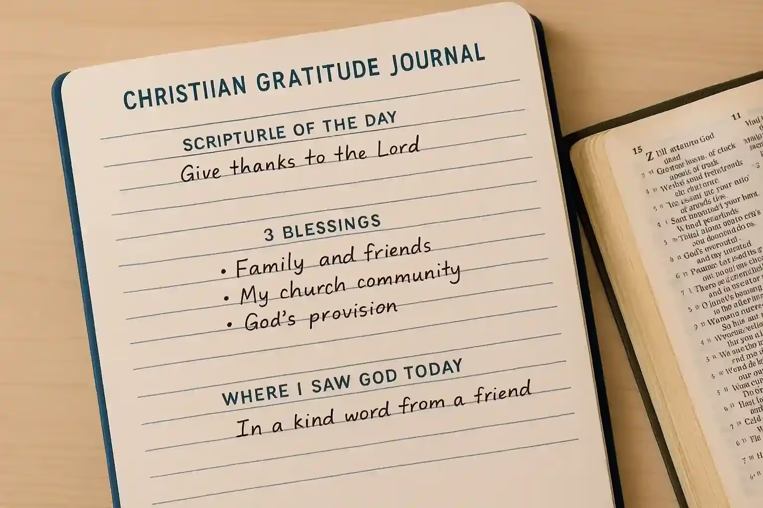 Sample page of Christian gratitude journal